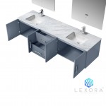 Geneva 80" Dark Grey Double Vanity, White Carrara Marble Top, White Square Sinks and 30" LED Mirrors w/ Faucets