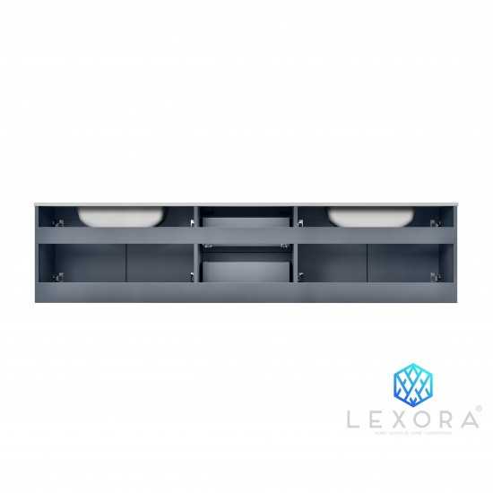 Geneva 80" Dark Grey Double Vanity, White Carrara Marble Top, White Square Sinks and 30" LED Mirrors