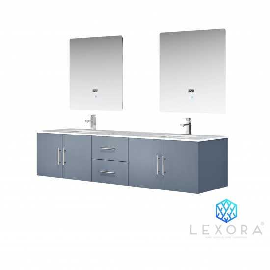 Geneva 80" Dark Grey Double Vanity, White Carrara Marble Top, White Square Sinks and 30" LED Mirrors