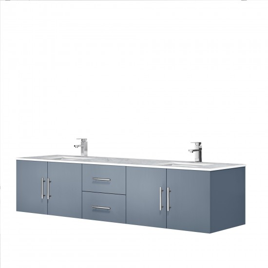 Geneva 80" Dark Grey Double Vanity, White Carrara Marble Top, White Square Sinks and no Mirror