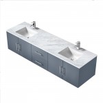 Geneva 80" Dark Grey Double Vanity, White Carrara Marble Top, White Square Sinks and no Mirror