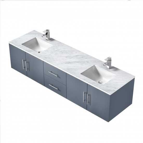 Geneva 80" Dark Grey Double Vanity, White Carrara Marble Top, White Square Sinks and no Mirror