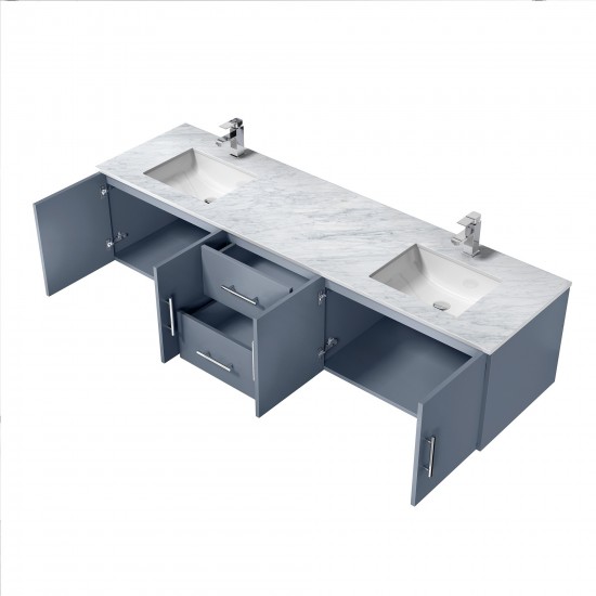 Geneva 80" Dark Grey Double Vanity, White Carrara Marble Top, White Square Sinks and no Mirror