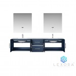 Geneva 80" Navy Blue Double Vanity, White Carrara Marble Top, White Square Sinks and 30" LED Mirrors