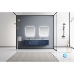 Geneva 80" Navy Blue Double Vanity, White Carrara Marble Top, White Square Sinks and 30" LED Mirrors