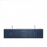 Geneva 80" Navy Blue Double Vanity, White Carrara Marble Top, White Square Sinks and no Mirror