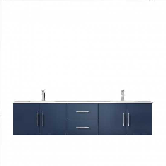 Geneva 80" Navy Blue Double Vanity, White Carrara Marble Top, White Square Sinks and no Mirror