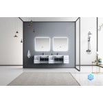 Geneva 84" Glossy White Double Vanity, White Carrara Marble Top, White Square Sinks and 36" LED Mirrors w/ Faucets