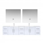 Geneva 84" Glossy White Double Vanity, White Carrara Marble Top, White Square Sinks and 36" LED Mirrors