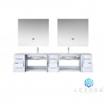 Geneva 84" Glossy White Double Vanity, White Carrara Marble Top, White Square Sinks and 36" LED Mirrors