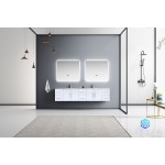 Geneva 84" Glossy White Double Vanity, White Carrara Marble Top, White Square Sinks and 36" LED Mirrors