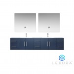 Geneva 84" Navy Blue Double Vanity, White Carrara Marble Top, White Square Sinks and 36" LED Mirrors