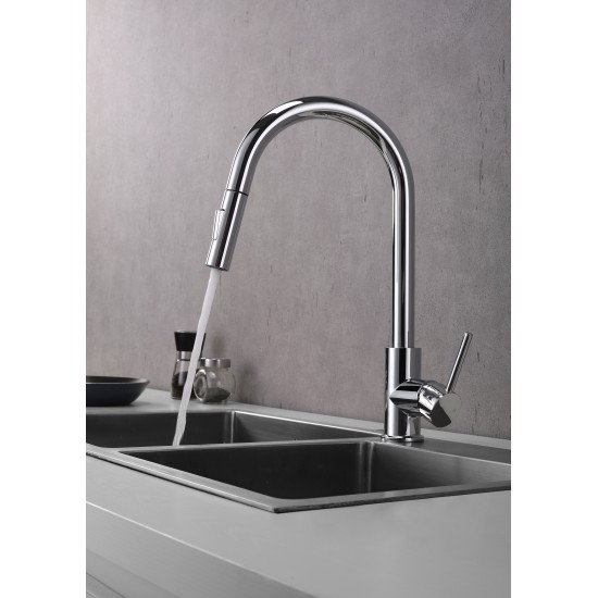 Olivi Brass Kitchen Faucet w/ Pull Out Sprayer - Chrome