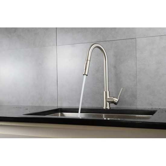 Olivi Brass Kitchen Faucet w/ Pull Out Sprayer - Brushed Nickel