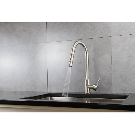 Olivi Brass Kitchen Faucet w/ Pull Out Sprayer - Brushed Nickel