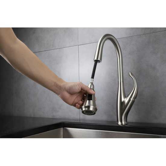 Garbatella Brass Kitchen Faucet w/ Pull Out Sprayer - Brushed Nickel
