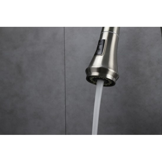Garbatella Brass Kitchen Faucet w/ Pull Out Sprayer - Brushed Nickel