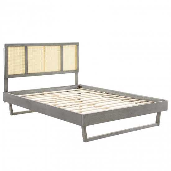 Kelsea Cane and Wood Full Platform Bed With Angular Legs