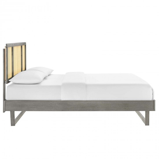 Kelsea Cane and Wood Full Platform Bed With Angular Legs