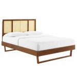 Kelsea Cane and Wood Full Platform Bed With Angular Legs