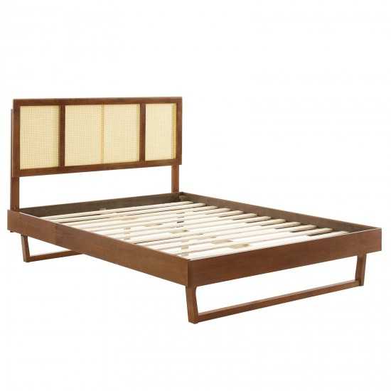Kelsea Cane and Wood Full Platform Bed With Angular Legs