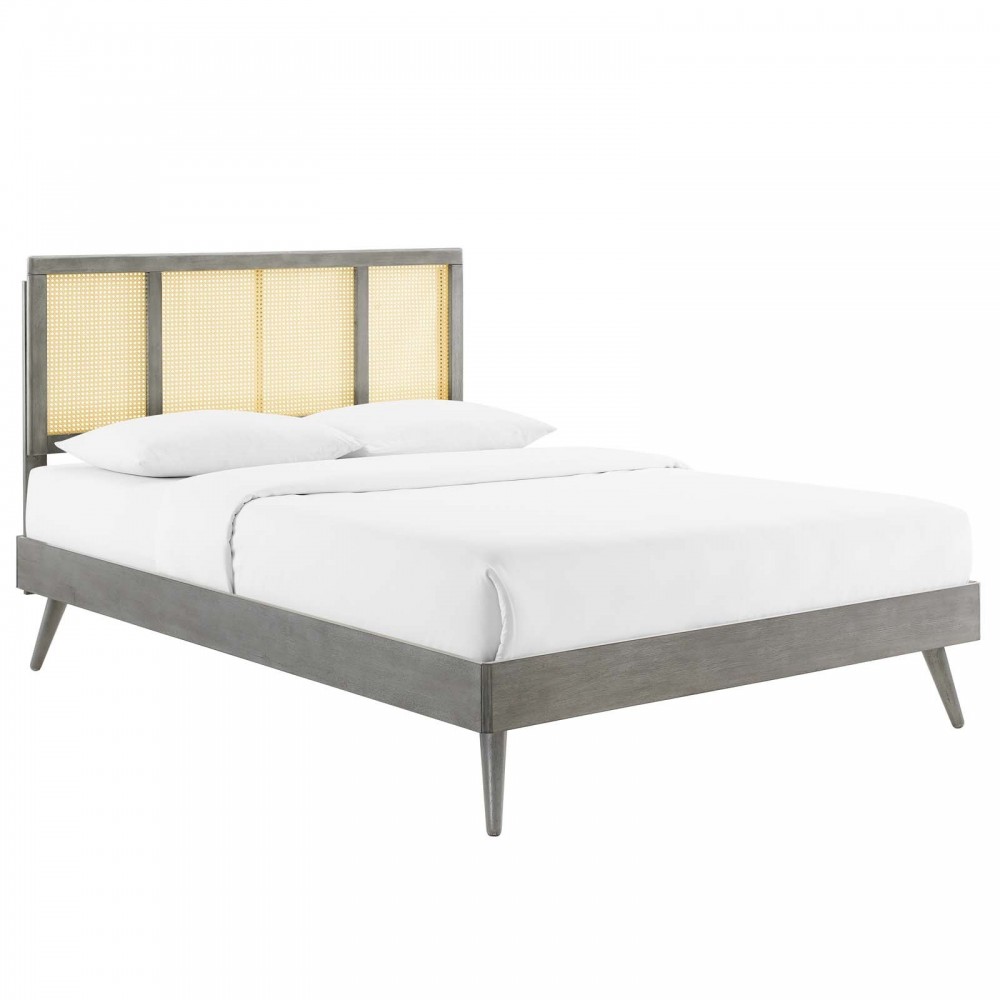 Kelsea Cane and Wood Full Platform Bed With Splayed Legs