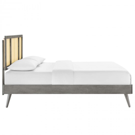 Kelsea Cane and Wood Full Platform Bed With Splayed Legs
