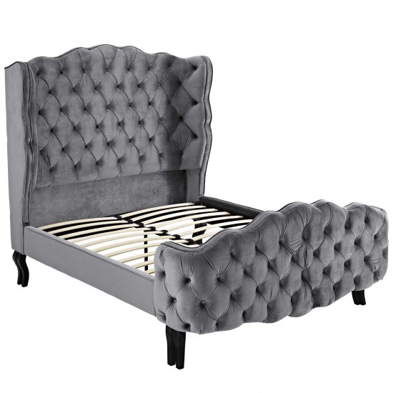 Violette Queen Tufted Wingback Performance Velvet Platform Bed