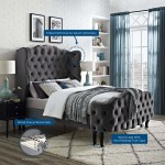 Violette Queen Tufted Wingback Performance Velvet Platform Bed