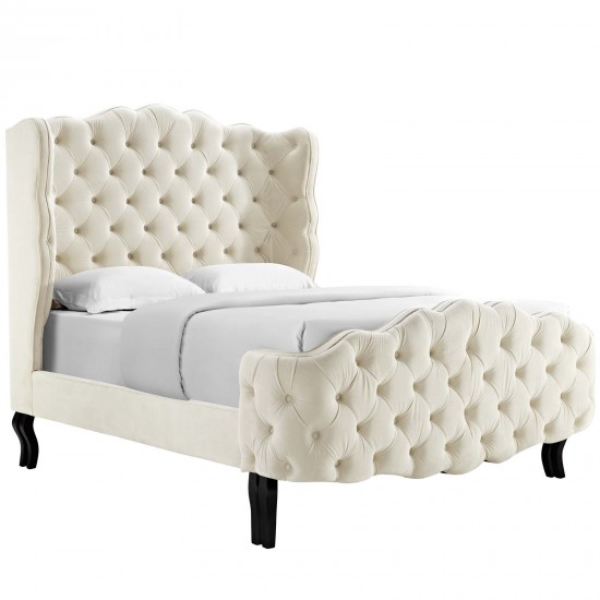 Violette Queen Tufted Wingback Performance Velvet Platform Bed