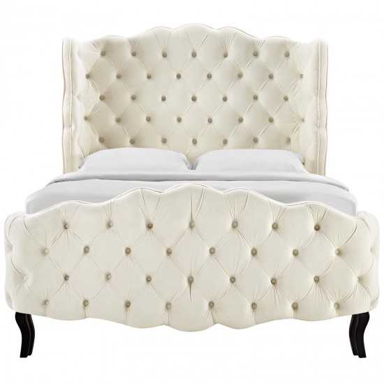 Violette Queen Tufted Wingback Performance Velvet Platform Bed