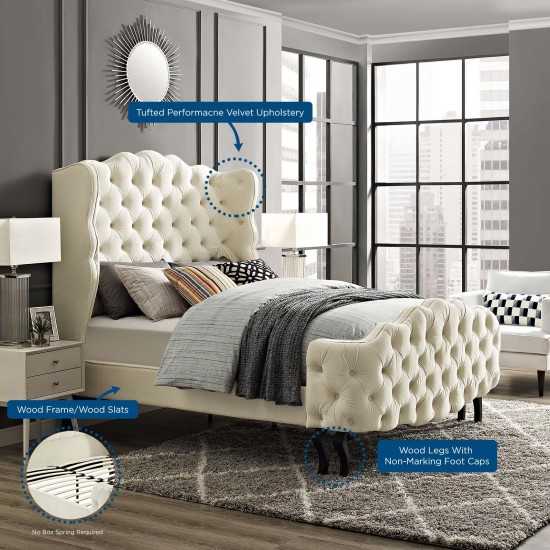 Violette Queen Tufted Wingback Performance Velvet Platform Bed