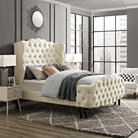 Violette Queen Tufted Wingback Performance Velvet Platform Bed