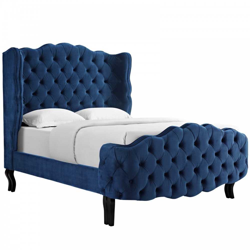 Violette Queen Tufted Wingback Performance Velvet Platform Bed Violette Queen Tufted Wingback Performance Velvet Platform Bed