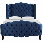 Violette Queen Tufted Wingback Performance Velvet Platform Bed