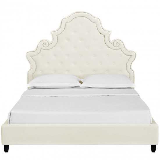 Valentina Queen Tufted Nailhead Performance Velvet Platform Bed