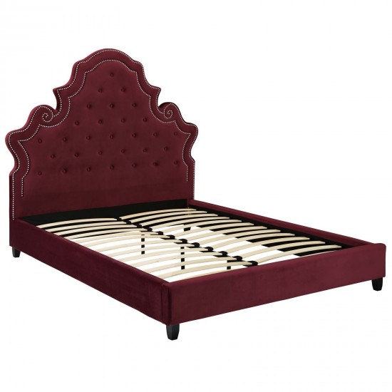 Valentina Queen Tufted Nailhead Performance Velvet Platform Bed