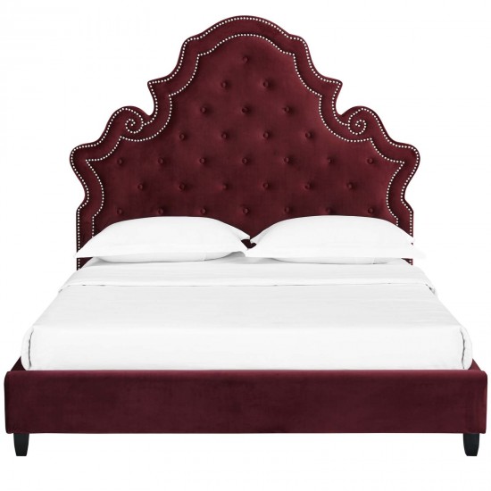 Valentina Queen Tufted Nailhead Performance Velvet Platform Bed