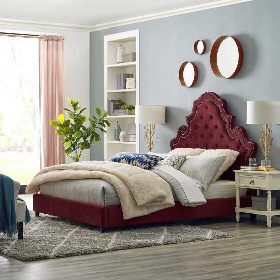 Valentina Queen Tufted Nailhead Performance Velvet Platform Bed