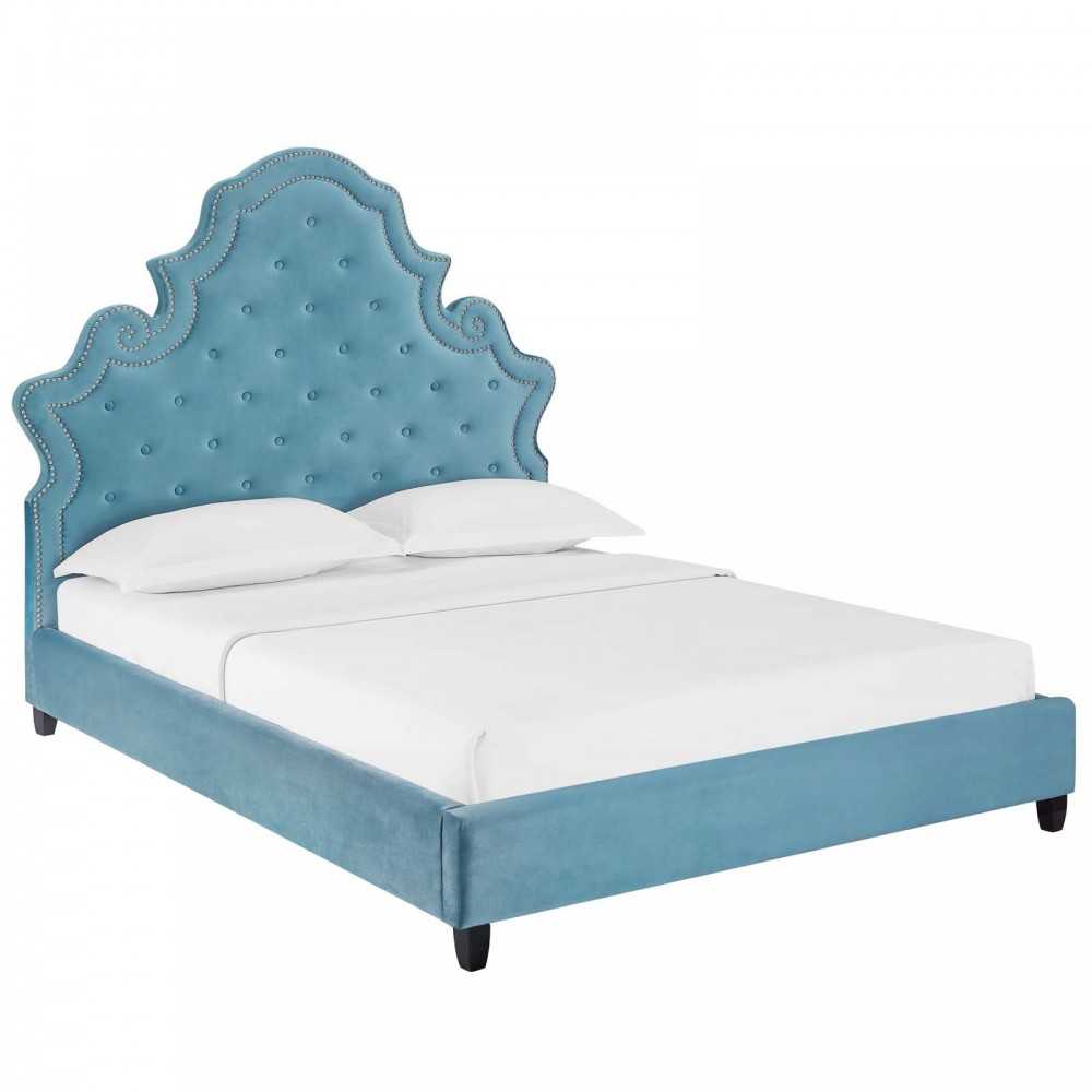 Valentina Queen Tufted Nailhead Performance Velvet Platform Bed