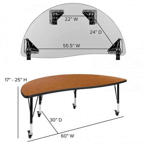 Mobile 86" Oval Wave Collaborative Laminate Activity Table Set with 12" Student Stack Chairs, Oak/Black