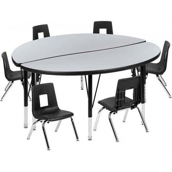 47.5" Circle Wave Collaborative Laminate Activity Table Set with 12" Student Stack Chairs, Grey/Black