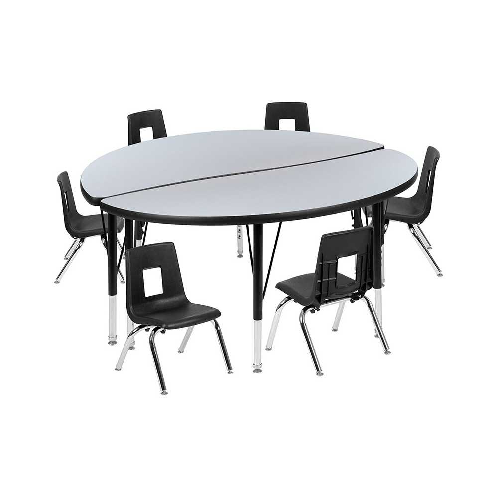 47.5" Circle Wave Collaborative Laminate Activity Table Set with 12" Student Stack Chairs, Grey/Black