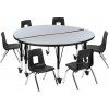 Mobile 47.5" Circle Wave Collaborative Laminate Activity Table Set with 12" Student Stack Chairs, Grey/Black