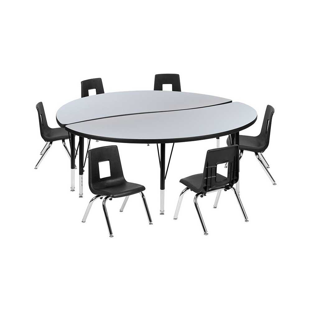 60" Circle Wave Collaborative Laminate Activity Table Set with 12" Student Stack Chairs, Grey/Black 60" Circle Wave Collaborative Laminate Activity Table Set with 12" Student Stack Chairs, Grey/Black