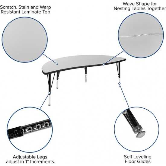 60" Circle Wave Collaborative Laminate Activity Table Set with 12" Student Stack Chairs, Grey/Black