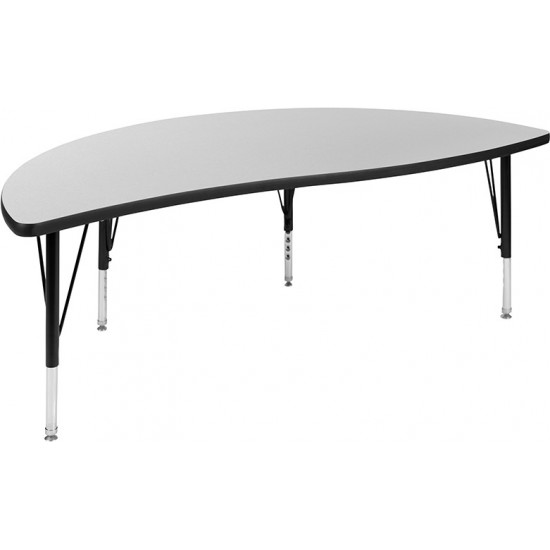 60" Circle Wave Collaborative Laminate Activity Table Set with 12" Student Stack Chairs, Grey/Black