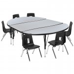 76" Oval Wave Collaborative Laminate Activity Table Set with 14" Student Stack Chairs, Grey/Black