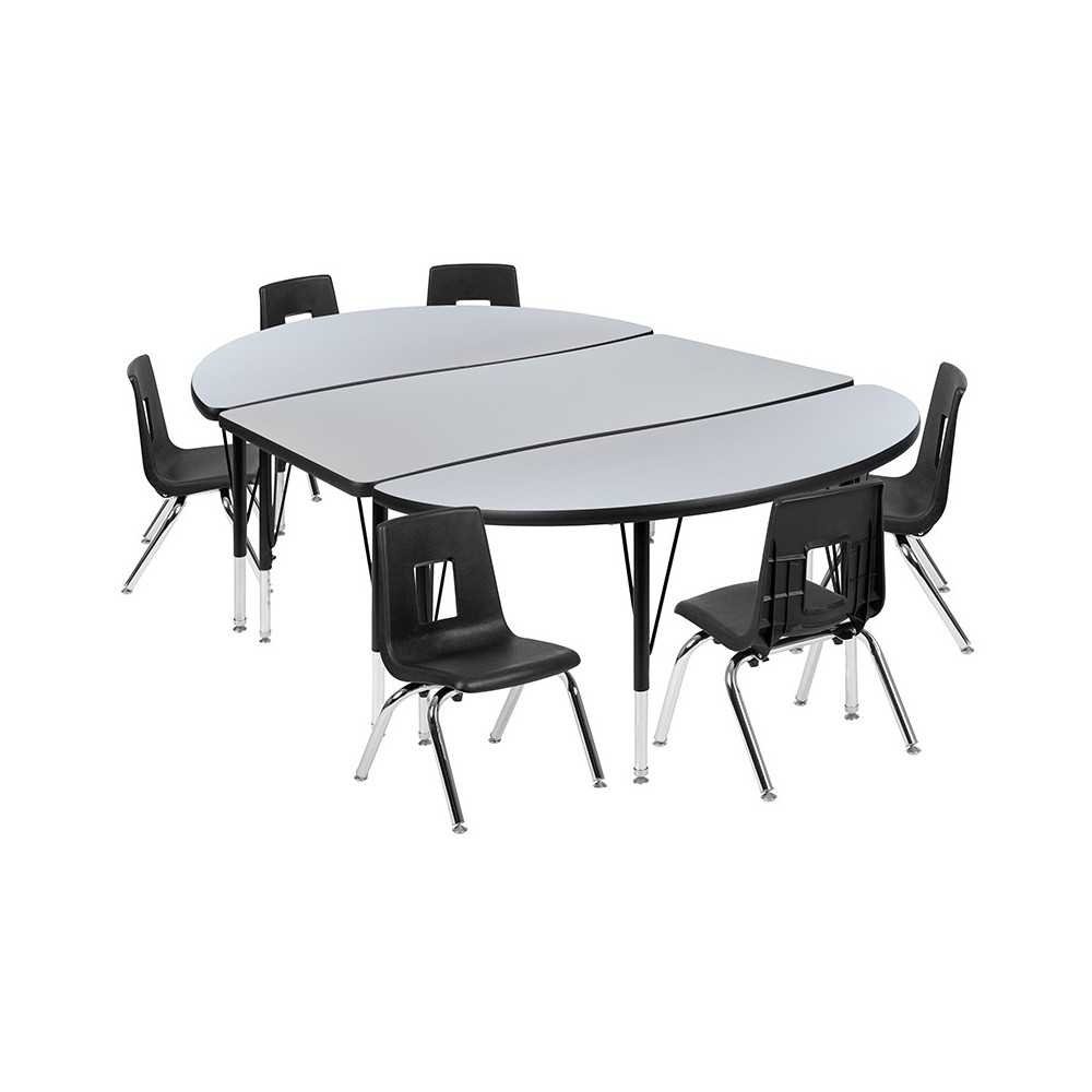 76" Oval Wave Collaborative Laminate Activity Table Set with 14" Student Stack Chairs, Grey/Black