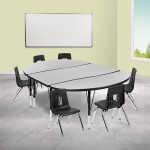 76" Oval Wave Collaborative Laminate Activity Table Set with 14" Student Stack Chairs, Grey/Black